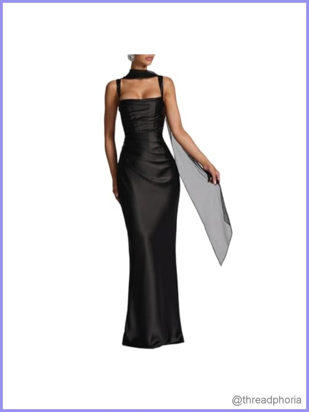 Satin Corset Wedding Guest Maxi Dress with Sheer Scarf Formal Gown